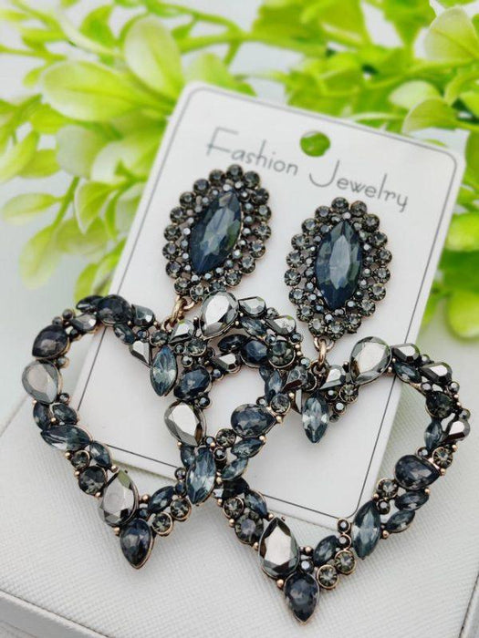 Imported Elegant Heart-shaped Black Crystal Statement Earrings – A True Masterpiece | Best Quality Earrings For Girls | Girls & Women Fashion