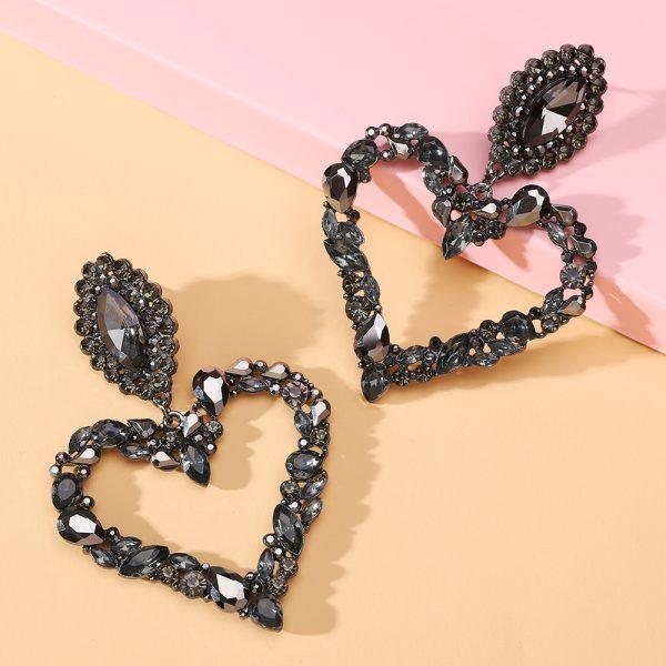 Imported Elegant Heart-shaped Black Crystal Statement Earrings – A True Masterpiece | Best Quality Earrings For Girls | Girls & Women Fashion - CHAUDHARY BRAND STORE