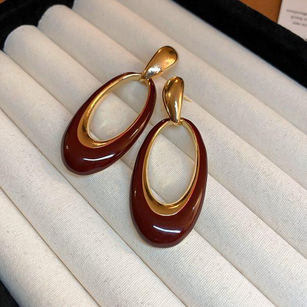 Imported Sophisticated Gold-plated Oval Drop Earrings – Modern Elegance Redefined 💫 | Earrings For Girls & Women | Luxurious Feeling - CHAUDHARY BRAND STORE