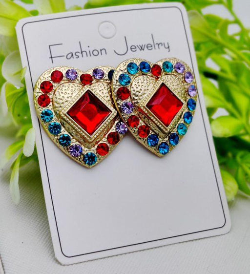 Imported Vibrant Multicolor Heart Stud Earrings – Dazzling Statement Jewelry For Every Occasion