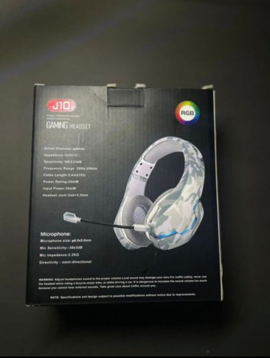 J10 Gaming Headphones Gaming Headset Ultra Flexible Led Stereo Surround Headphone White Color