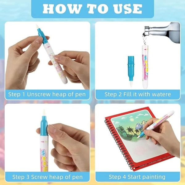 Magic Water Book Painting Drawing Coloring Board Book Magic Water Pen (Pack Of 3) - CHAUDHARY BRAND STORE