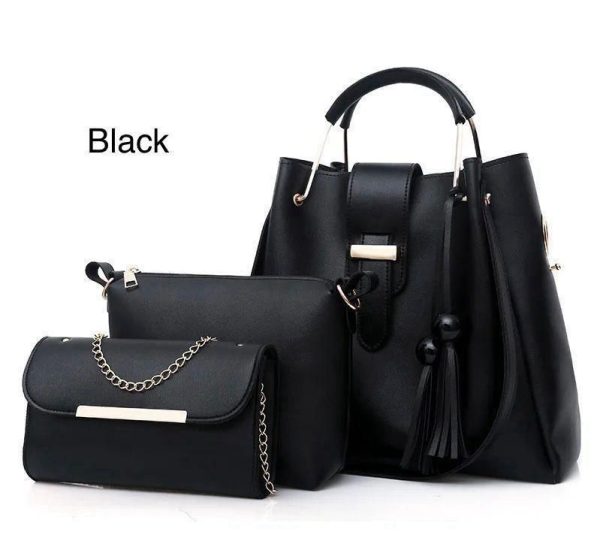 High Quality Cynthetic Leather 3 Piece Hand Bag Set With Hand Clutch And Mini Wallet