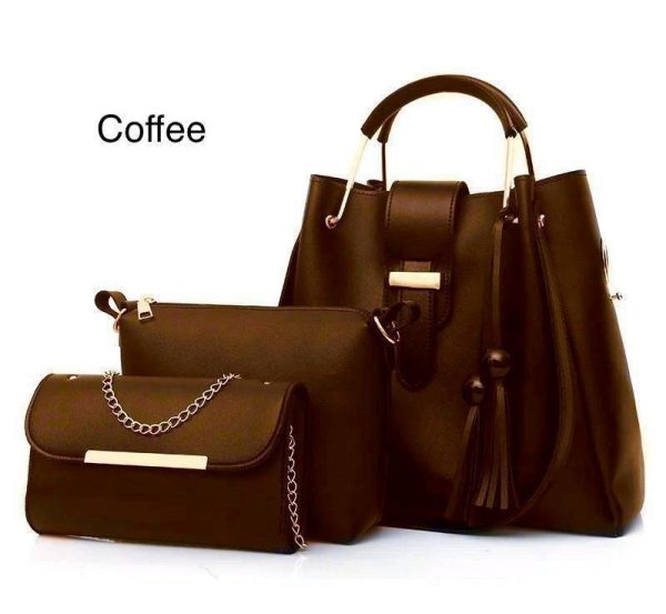 High-Quality Synthetic Leather 3-Piece Handbag Set with Clutch & Wallet