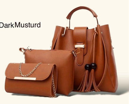 High-Quality Synthetic Leather 3-Piece Handbag Set with Clutch & Wallet - CHAUDHARY BRAND STORE