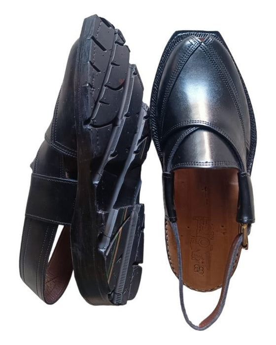 Norozi Black Leather Norozi Kheri Sandal – Traditional & Durable Footwear!