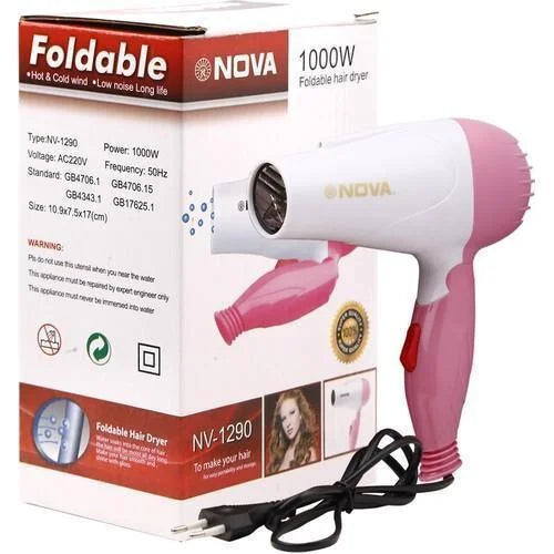 Nova Foldable Hair Dryer NV 1290 – Compact Travel Hair Dryer (Random Color)