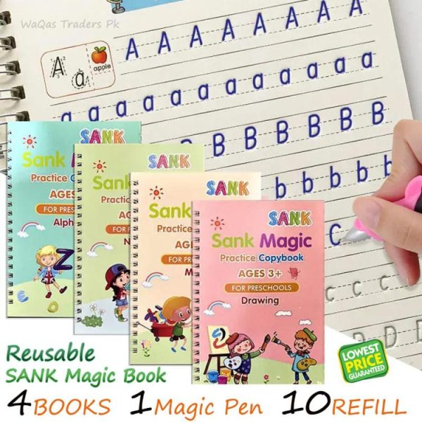 Sank Magic Book Practice | Tracing Handwriting First Pre-school Baby Learning Books For Kids (books + Magic Pen With 20 Ink Refills)(Pack Of 8)