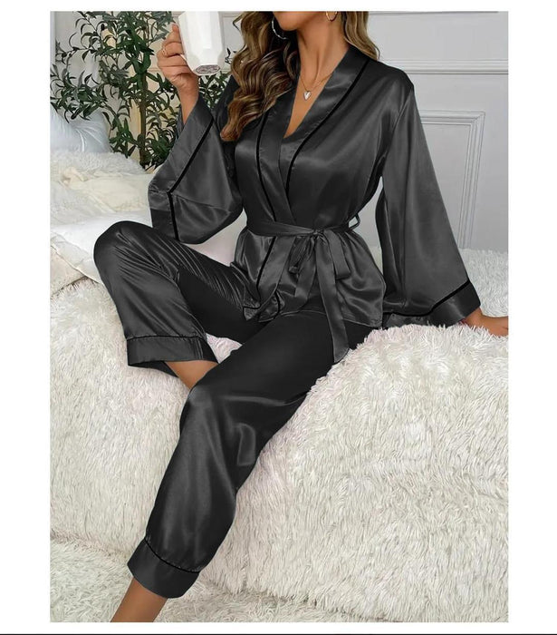 Elegent Silk V-Neck Silk Night Suit 2 PC Set