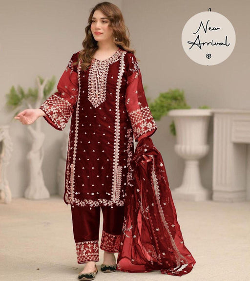 3PC Women's Stitched Organza Embroidered Suit – Elegance Redefined! - CHAUDHARY BRAND STORE