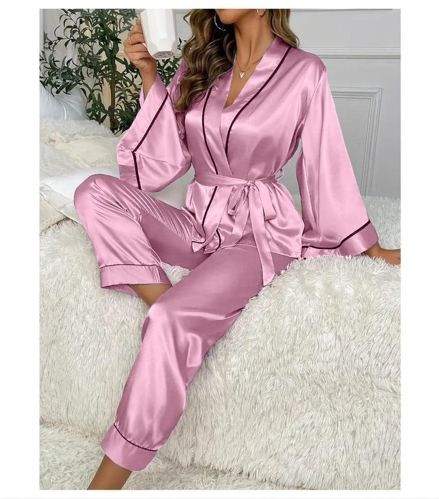 Elegent Silk V-Neck Silk Night Suit 2 PC Set