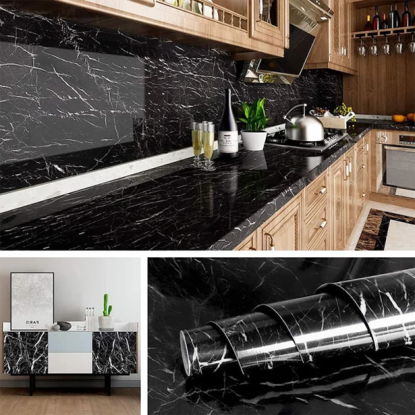 Self-adhesive Kitchen Marble Sheet- Waterproof Heat Resistant Sheet For Living Room, Bathroom, Kitchen Counter Tops Black Sheet - CHAUDHARY BRAND STORE