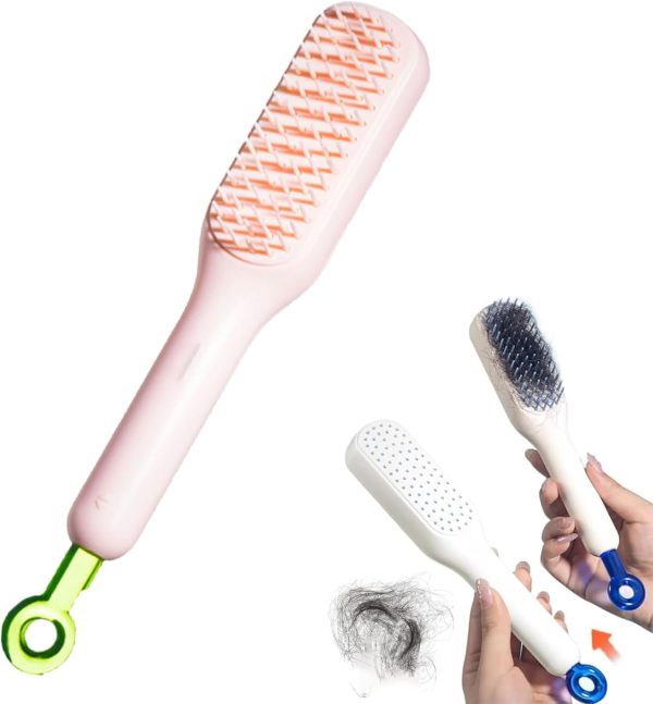 Self-Cleaning Hair Brush & Telescopic Comb | Detangling Brush with One-Pull Cleaning Mechanism | Random Color