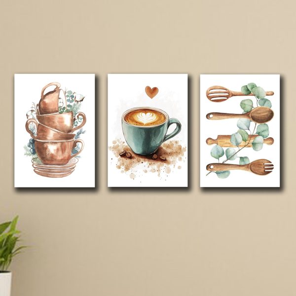 Set Of 3 Wall Art Sticky Wooden Canvas Frames For Dining Room And Kitchen Decor / Sticky Photo Tiles - CHAUDHARY BRAND STORE