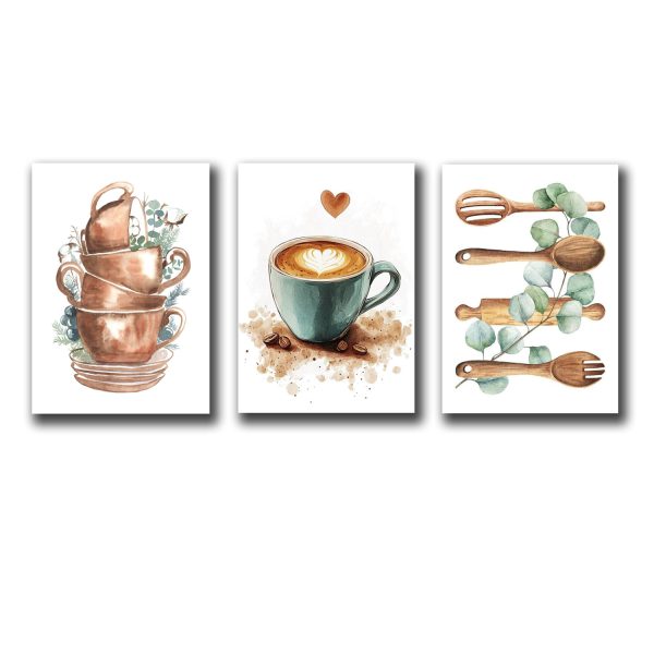 Set Of 3 Wall Art Sticky Wooden Canvas Frames For Dining Room And Kitchen Decor / Sticky Photo Tiles - CHAUDHARY BRAND STORE