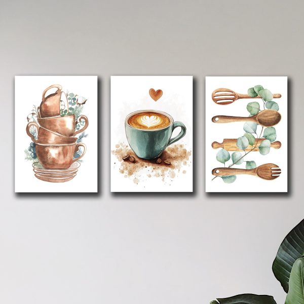 Set Of 3 Wall Art Sticky Wooden Canvas Frames For Dining Room And Kitchen Decor / Sticky Photo Tiles - CHAUDHARY BRAND STORE