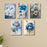 Set Of 5 Blue Flowers Wall Art Wooden Frames For Home Decoration / Sticky Photo Tiles