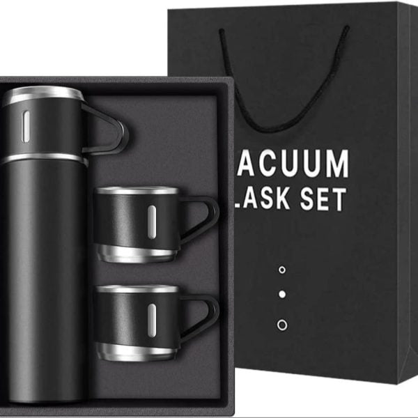 Stainless Steel Vacuum Flask Set – 500ml With 3 Cups (gift Box ) (random Color) - CHAUDHARY BRAND STORE