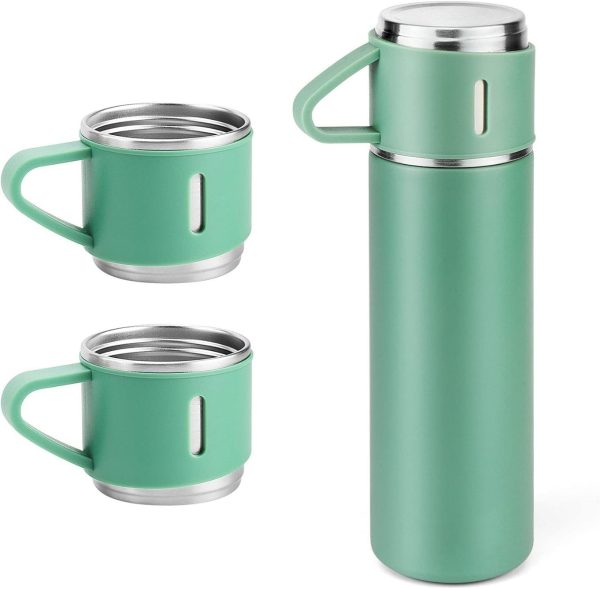 Stainless Steel Vacuum Flask Set – 500ml With 3 Cups (gift Box ) (random Color)