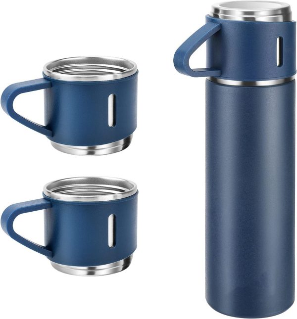 Stainless Steel Vacuum Flask Set – 500ml With 3 Cups (gift Box ) (random Color)