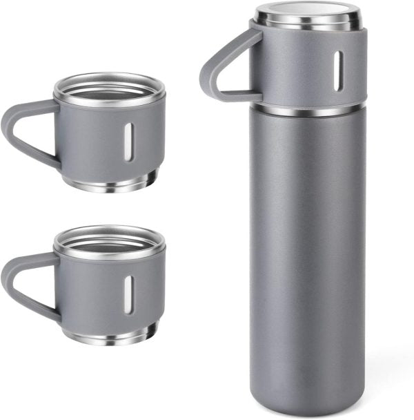 Stainless Steel Vacuum Flask Set – 500ml With 3 Cups (gift Box ) (random Color) - CHAUDHARY BRAND STORE