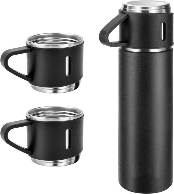 Stainless Steel Vacuum Flask Set – 500ml With 3 Cups (gift Box ) (random Color) - CHAUDHARY BRAND STORE