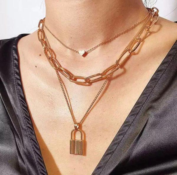 Stylish Necklaces Multi Layer Lover Lock Necklace For Girls, Women, (golden) - CHAUDHARY BRAND STORE