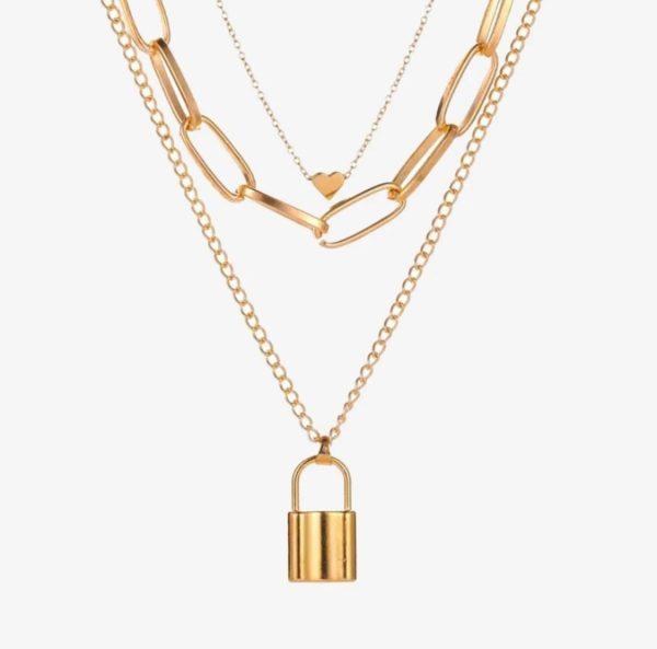 Stylish Necklaces Multi Layer Lover Lock Necklace For Girls, Women, (golden)