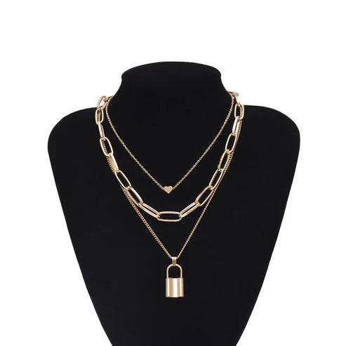 Stylish Necklaces Multi Layer Lover Lock Necklace For Girls, Women, (golden) - CHAUDHARY BRAND STORE